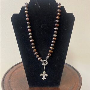 Bronze freshwater pearl necklace with Thomas Sabo Fleur de Lis Charm 18” 2” Chrm